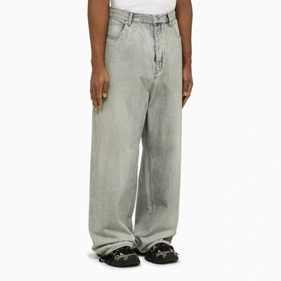Shop Balenciaga Dirty Blue Denim Baggy Pants With Size Stickers