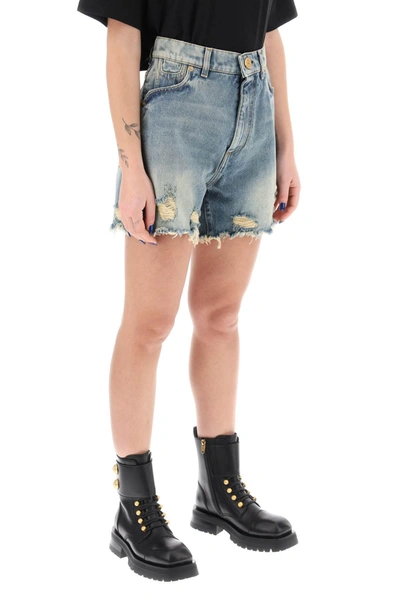 Shop Balmain Distressed Denim Shorts