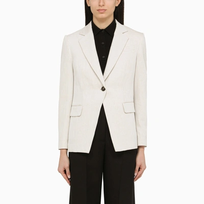 Shop Brunello Cucinelli Chalk Coloured Single Breasted Jacket In Linen And Cotton