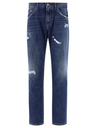 Shop Dolce & Gabbana Straight Leg Jeans With Ripped Details