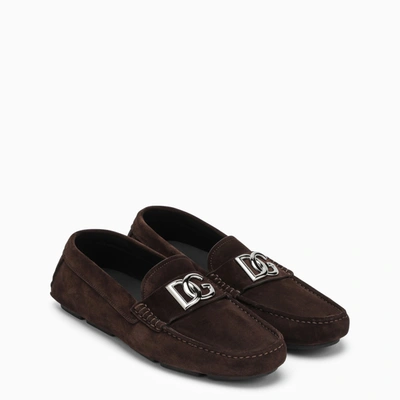 Shop Dolce & Gabbana Dolce&gabbana Brown Suede Loafer With Logo