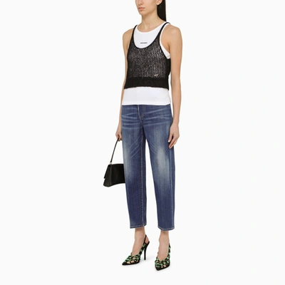 Shop Dsquared2 Black Perforated Mohair Blend Top