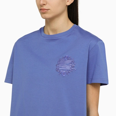 Shop Etro Cornflower Coloured Crew Neck T Shirt With Logo In Cotton