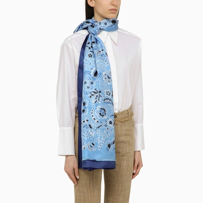 Shop Etro Multicoloured Light Blue Scarf With Silk Print