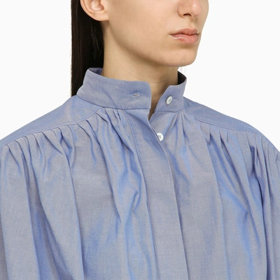 Shop Etro Light Blue Cotton Blouse With Ruffled Pattern