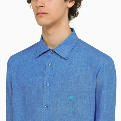 Shop Etro Light Blue Linen Shirt