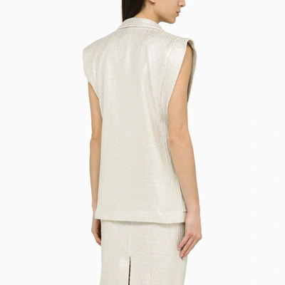 Shop Federica Tosi Silver Double Breasted Cotton Blend Waistcoat