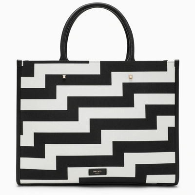 Shop Jimmy Choo M Avenue Black/white Canvas Tote Bag