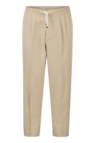 Shop Brunello Cucinelli Leisure Fit Cotton Gabardine Trousers With Drawstring And Double Darts In Beige