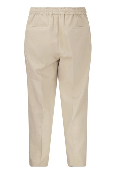 Shop Brunello Cucinelli Leisure Fit Cotton Gabardine Trousers With Drawstring And Double Darts In Beige