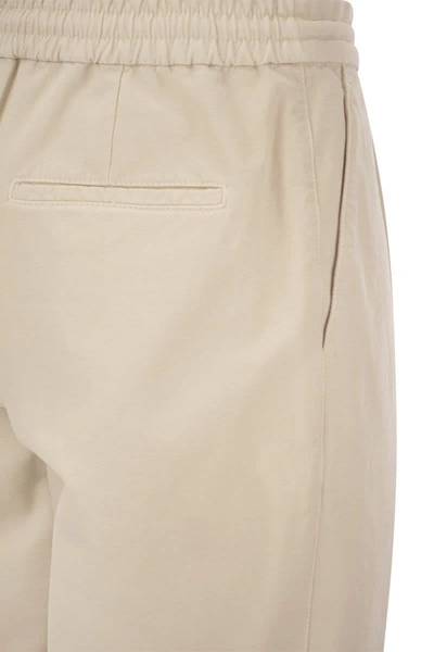Shop Brunello Cucinelli Leisure Fit Cotton Gabardine Trousers With Drawstring And Double Darts In Beige