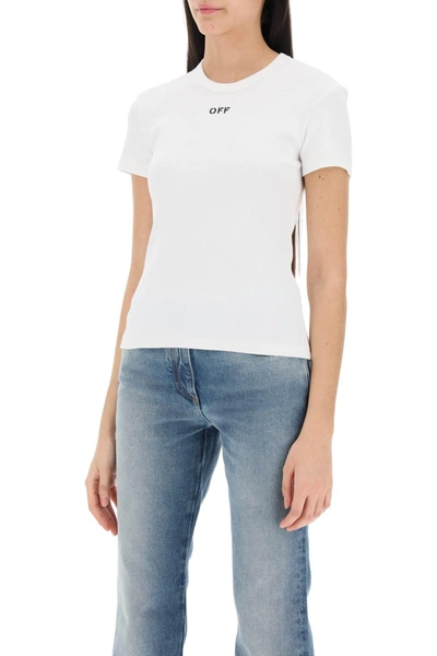 Shop Off-white Off White Ribbed T Shirt With Off Embroidery