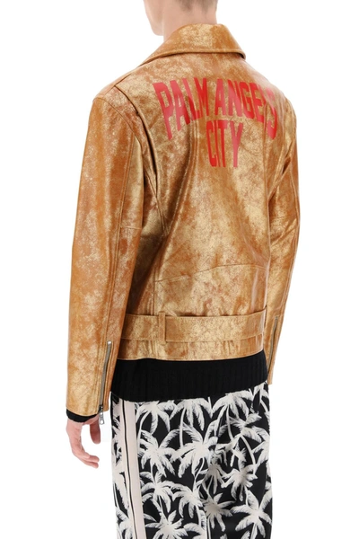 Shop Palm Angels Pa City Biker Jacket In Laminated Leather
