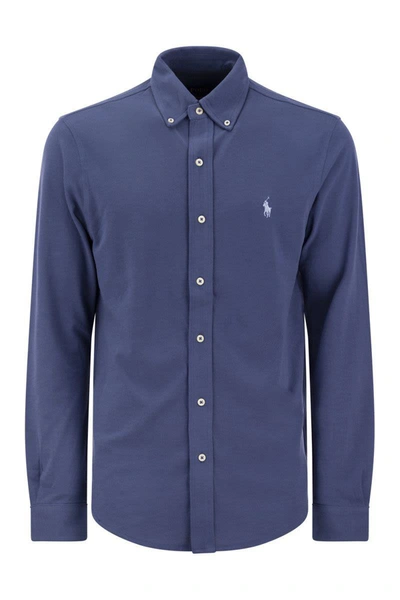 Shop Polo Ralph Lauren Ultralight Pique Shirt In Avio