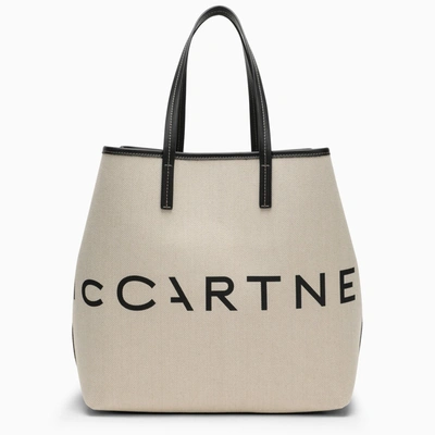 Shop Stella Mccartney Stella Mc Cartney Ecru Cotton Blend Tote Bag With Logo