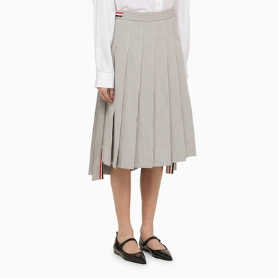 Shop Thom Browne Grey Cotton Pleated Midi Skirt