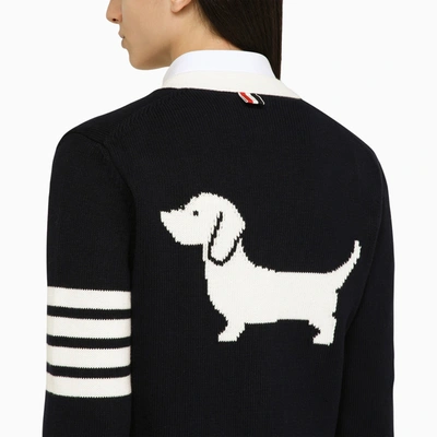 Shop Thom Browne Navy Blue Cotton Cardigan