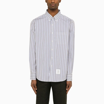 Shop Thom Browne Navy/white Striped Poplin Shirt