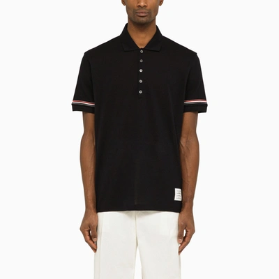 Shop Thom Browne Short Sleeved Navy Polo Shirt With Patch