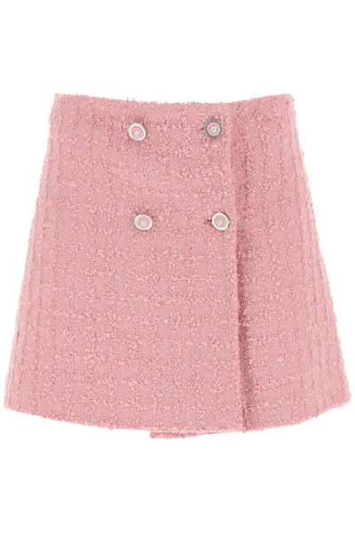 Shop Versace Wrap Skirt In Boucle Tweed