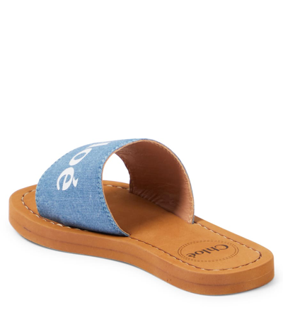 Shop Chloé Kids Logo Slides In Blue