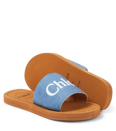 Shop Chloé Logo Slides In Blue