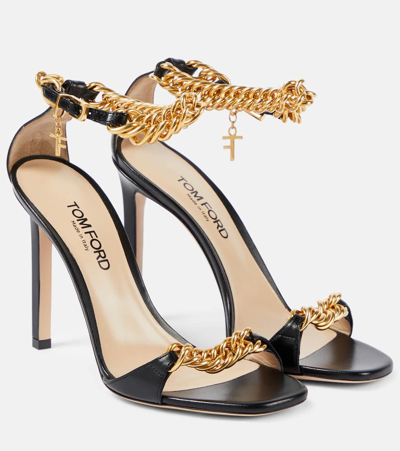 Shop Tom Ford Zenith 105 Chain-detail Leather Sandals In Black