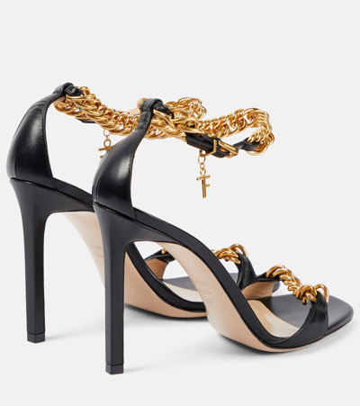 Tom Ford Zenith Ankle-chain Charm Leather Sandals In Black