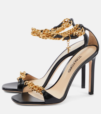 Tom Ford Zenith Ankle-chain Charm Leather Sandals In Black
