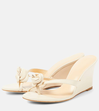 Shop Magda Butrym Floral-appliqué Leather Wedge Sandals In Beige