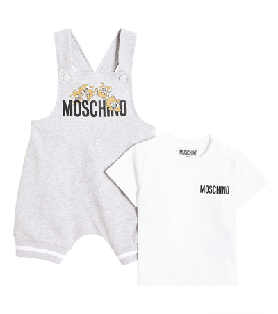 Shop Moschino Baby Logo T-shirt And Overalls In Multicoloured