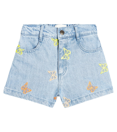 Shop The New Society Burbank Embroidered Denim Shorts In Blue