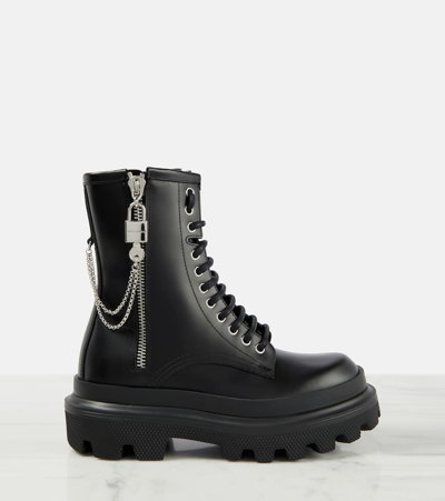 Shop Dolce & Gabbana Leather Combat Boots In Black