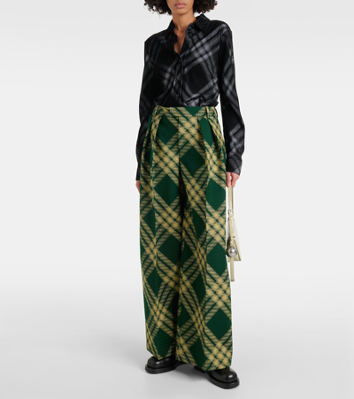 Shop Burberry Checked Wool Twill Wide-leg Pants In Multicoloured