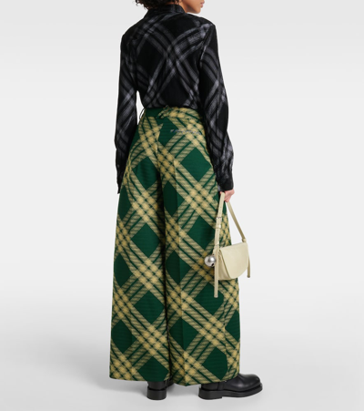 Shop Burberry Checked Wool Twill Wide-leg Pants In Multicoloured