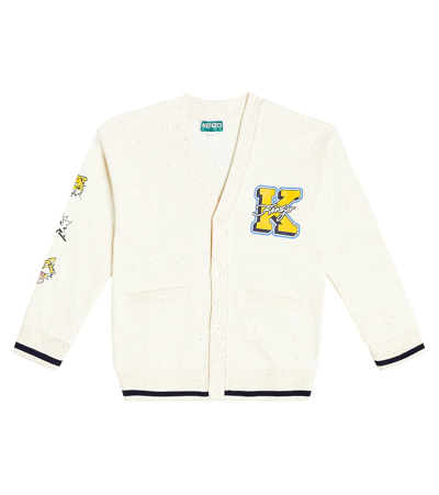 Shop Kenzo Embroidered Cotton-blend Cardigan In Neutrals