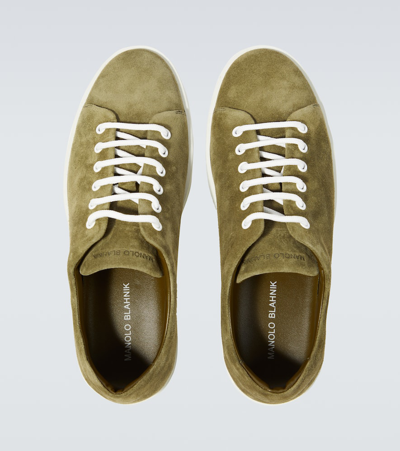 Shop Manolo Blahnik Semanado Suede Sneakers In Beige