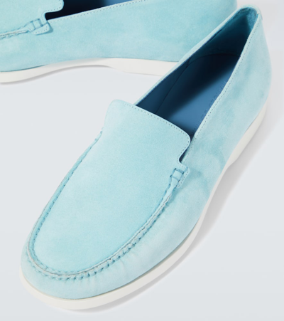 Shop Manolo Blahnik Monaco Suede Loafers In Blue