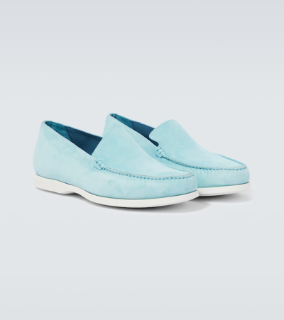 Shop Manolo Blahnik Monaco Suede Loafers In Blue