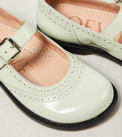 Shop Loewe Campo Leather Mary Jane Flats In Green