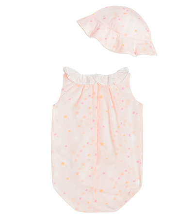 Chloé Baby Cotton Playsuit And Sunhat Set In Pink