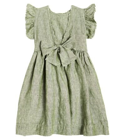 Il Gufo Linen Dress In Sage Green
