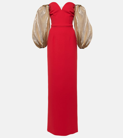 Shop Safiyaa Auriel Off-shoulder Crêpe Gown In Cherry Red