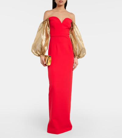 Shop Safiyaa Auriel Off-shoulder Crêpe Gown In Cherry Red