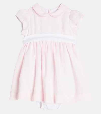 Shop Il Gufo Baby Linen Dress And Bloomers Set In Pearl Pink/white