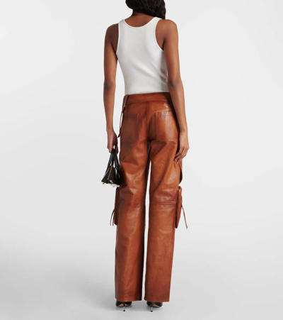 Blumarine Leather Cargo Pants In Camoscio