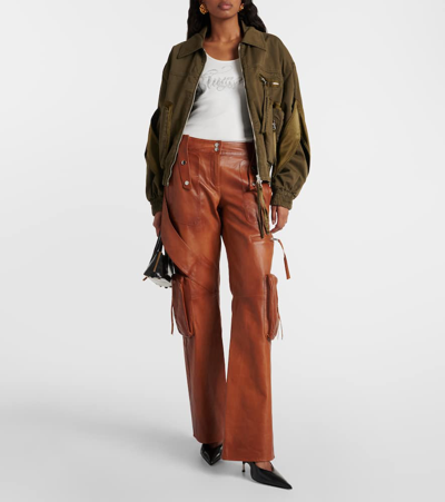 Blumarine Leather Cargo Pants In Camoscio