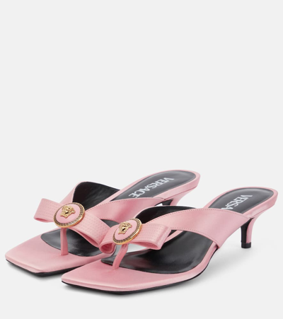 Shop Versace Medusa Satin Thong Sandals In English Rose-