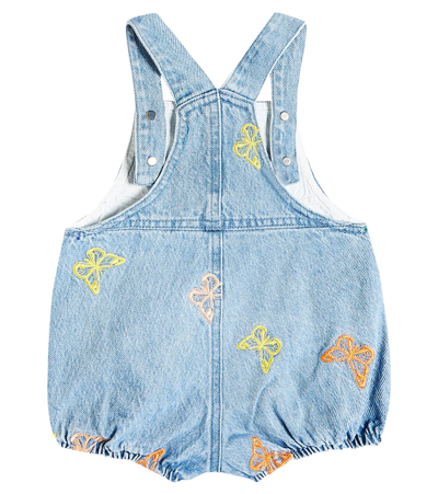 The New Society Baby Burbank Embroidered Denim Playsuit In Butterfly Embroidery