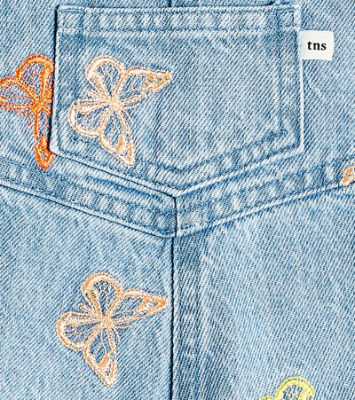 The New Society Baby Burbank Embroidered Denim Playsuit In Butterfly Embroidery
